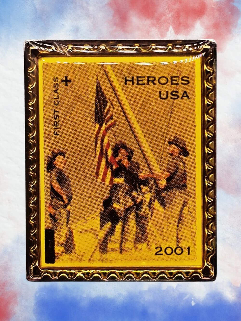 VTG USPS Heroes USA First Class Stamp Pin 2001 Patriotic Lapel Pin Collectible